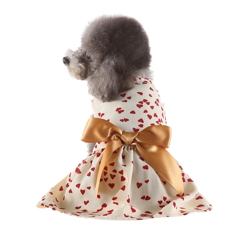 Polka Dot Ribbon Dog Dress Clothes Cozy Sleeveless Shirt Pet Sundress Princess Party Small Skirt 1 | Дом и сад