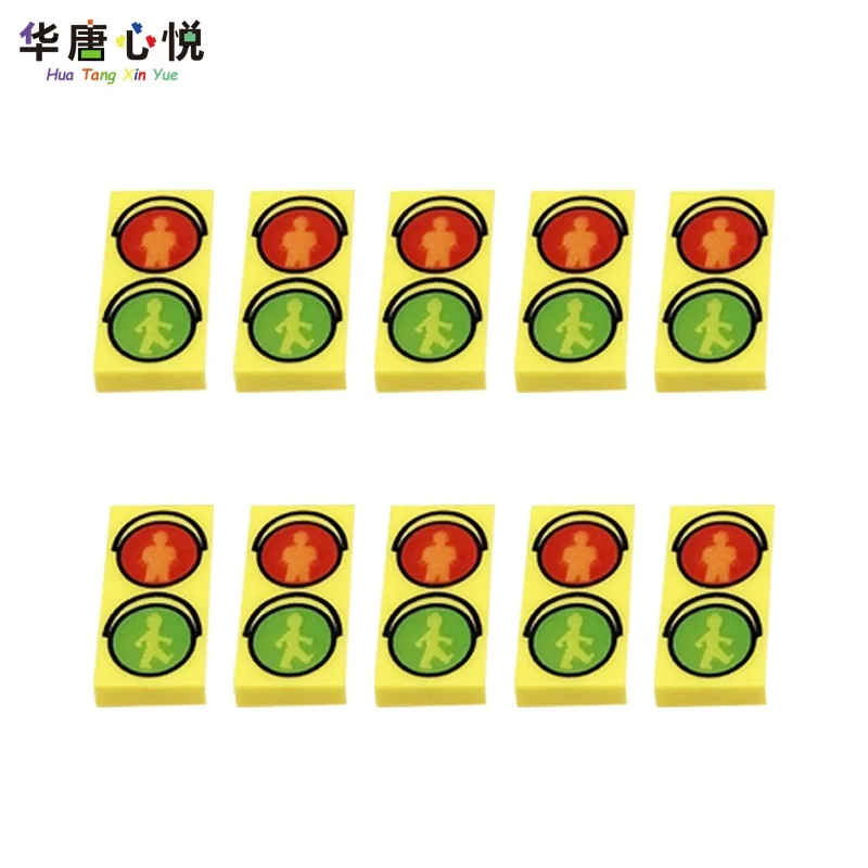 

10PCS/Set MOC City Printed Bricks 1x2 Pedestrian Crossing Sign Traffic Signs Parts Building Blocks Toys for Children Kids Gift