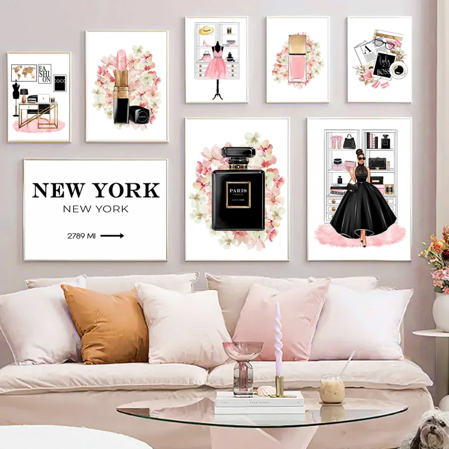 

Lipstick Perfume Paris London New York Wall Art Canvas Painting Nordic Posters And Prints Wall Pictures For Living Room Decor