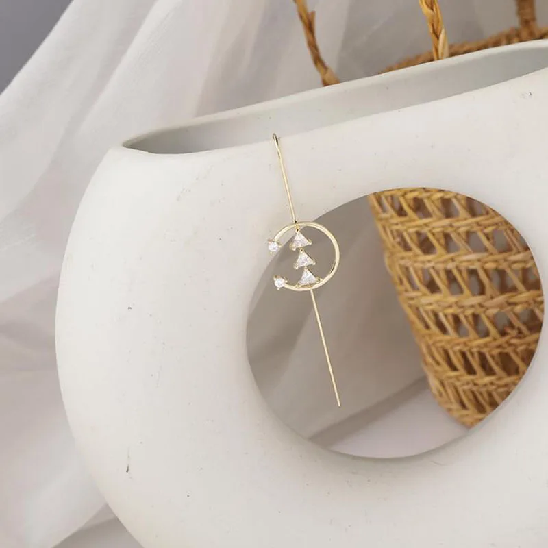 Длинные серьги гвоздики на гусеничном крючке модные с кристаллами и молнией