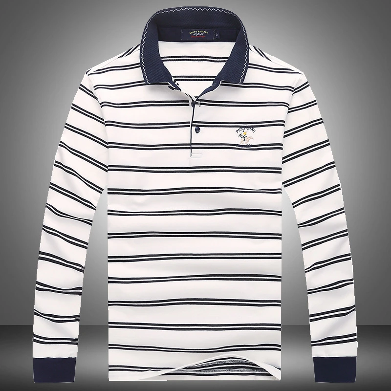 

2020 High Quality Autumn Fashion Men's Polo Shirts Shark Brand Male Business Cotton Casual Lapel Long Sleeve Stripe Clothing