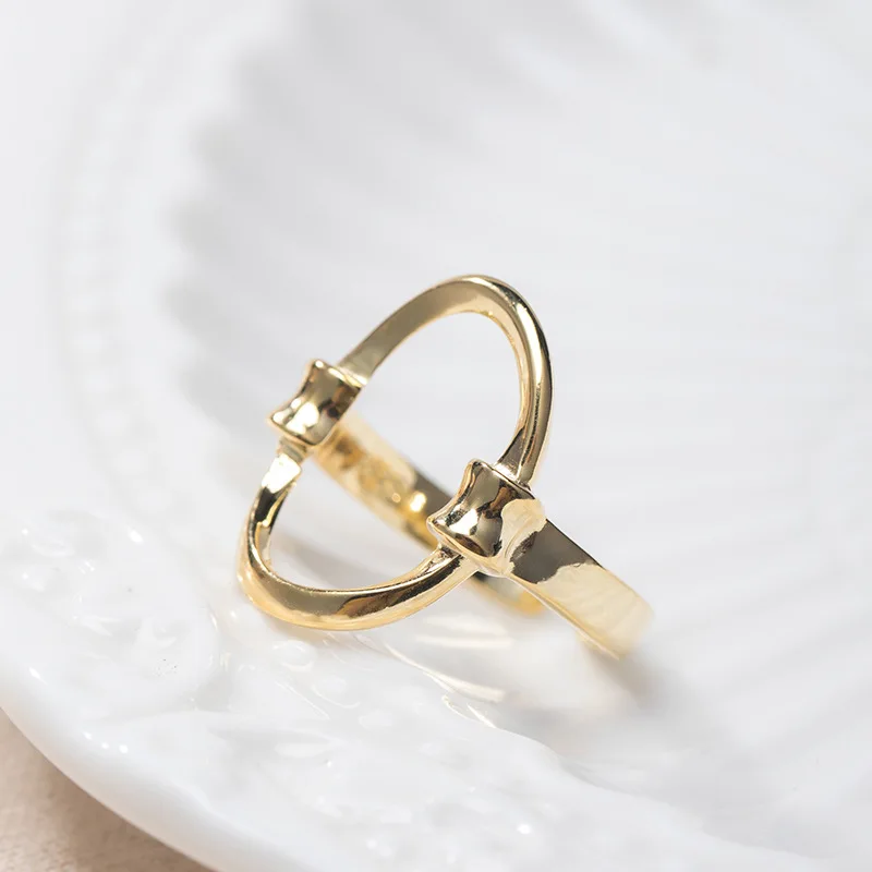 Полое Золотое кольцо эллипса 100% Стерлинговое Серебро 925 ювелирное винтажное