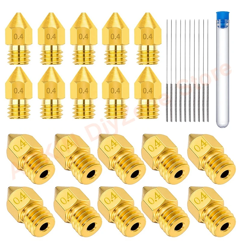 

20 шт., форсунки для экструдера MK8, 1,75 мм, 0,2/0,3/0,5/0,6/0,8 мм и 10 шт. игл 1,0 мм для Makerbot Creality, детали для 3D-принтера