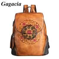 gagacia vintage genuine leather backpacks 2022 new handmade embossed bags for women china style personality backpack ladies bag