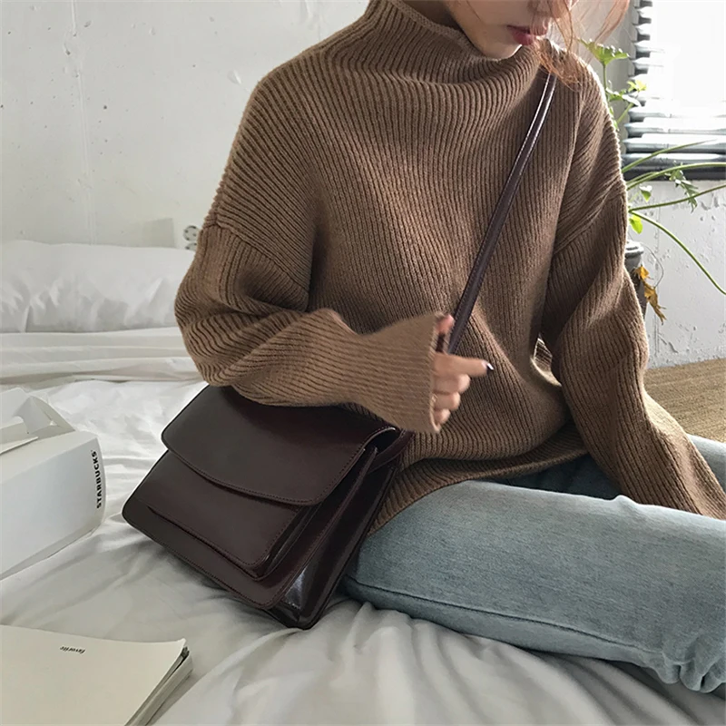 Повседневный плотный свитер с высоким воротником Женские однотонные Джемперы