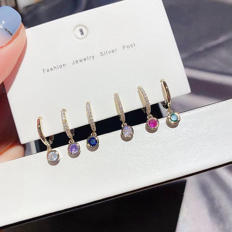 

POPACC Colorful Rainbow Crystal Cubic Zircon Hoop Earrings Set for Women Christmas 6-piece Earring Set Jewelry Gifts