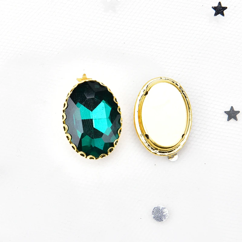 green zircon Новинка, 20 шт, стеклянные стразы, Золотое основание, кружевная коготь, установка 13*18 мм, овальный кристалл, Пришивные, сделай сам, одежда, аксессуары для свадебного платья - Цвет: green zircon