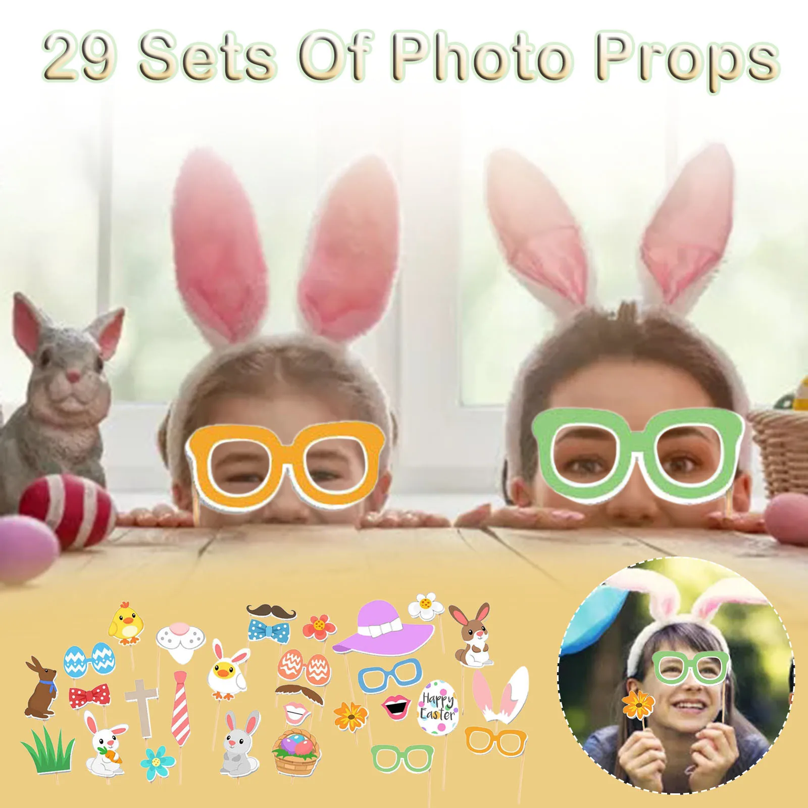 

New Kids Puzzle Toys Cute Easter Photo Props Bunny Basket Funny Photography DIY Dress Up Glasses Accessories A Pack High Quality
