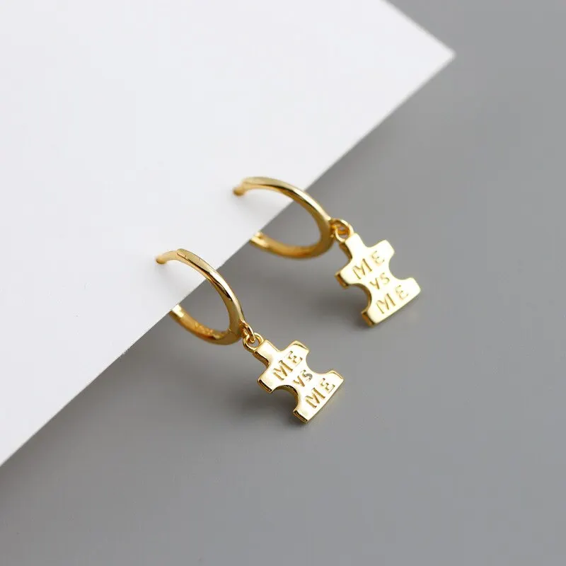 

A00364 New Arrival Real 925 Sterling Silver Geometric Initials ME Label Stud Earrings for Women Fashion Punk Jewelry