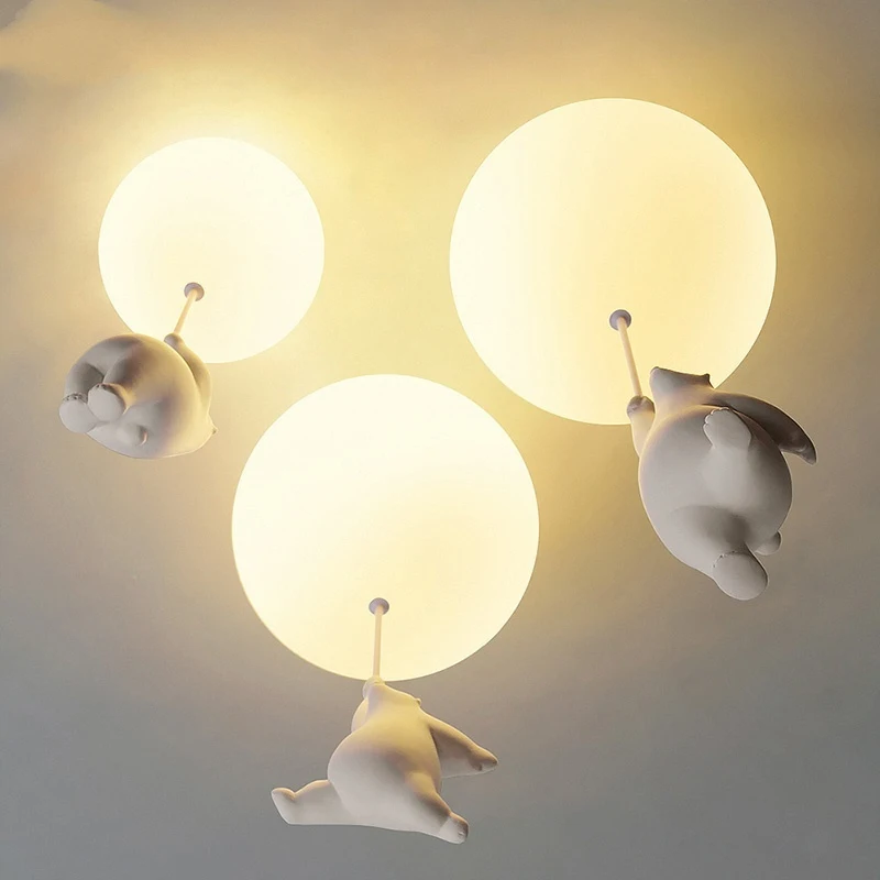 modern led bear ceiling chandelier for the children room baby bedroom minimalist cute home decoration accessories indoor fixture free global shipping