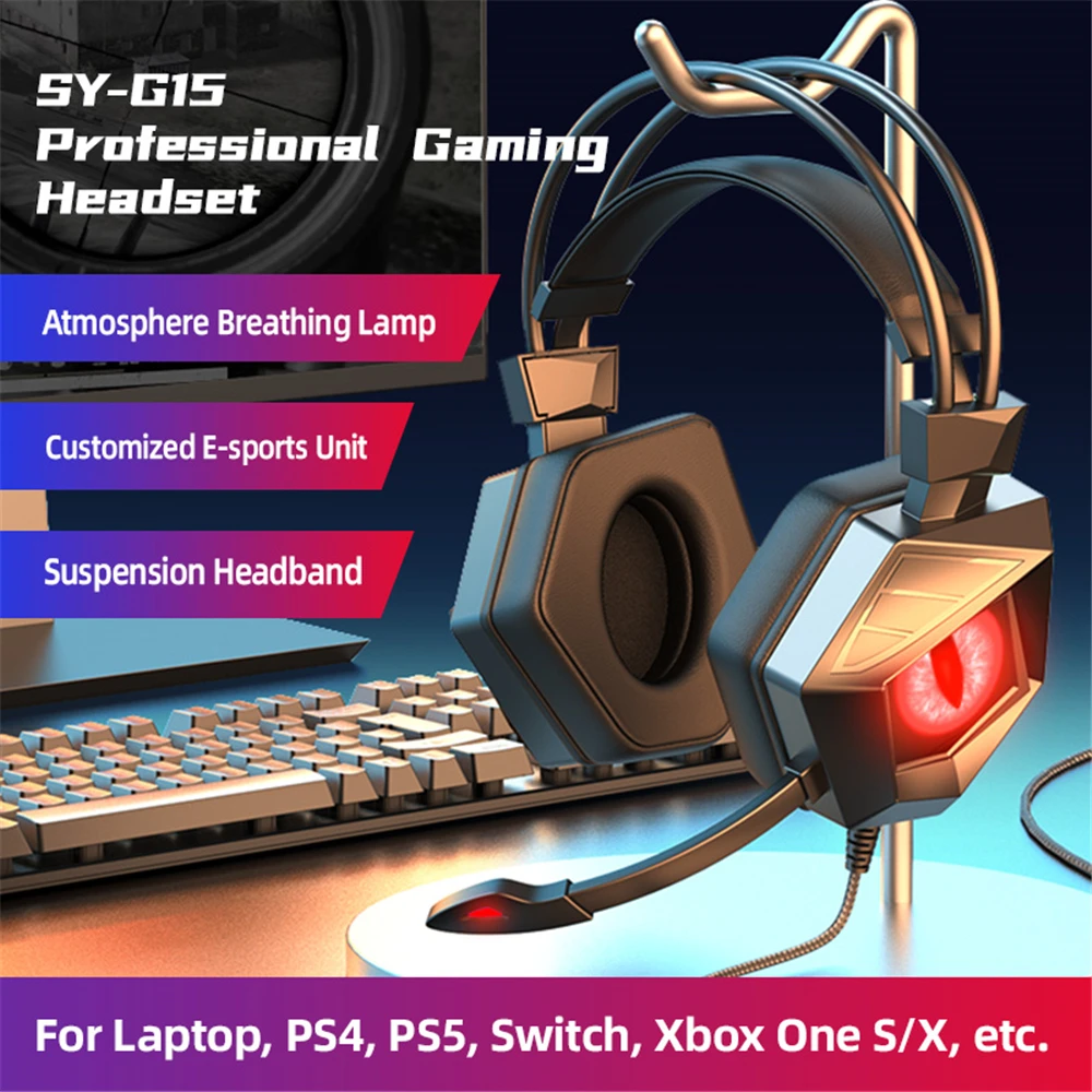 

Игровые наушники для ПК с низкой задержкой 3,5 мм, игровая гарнитура, игровая стереогарнитура с микрофоном, проводные наушники для компьютер...