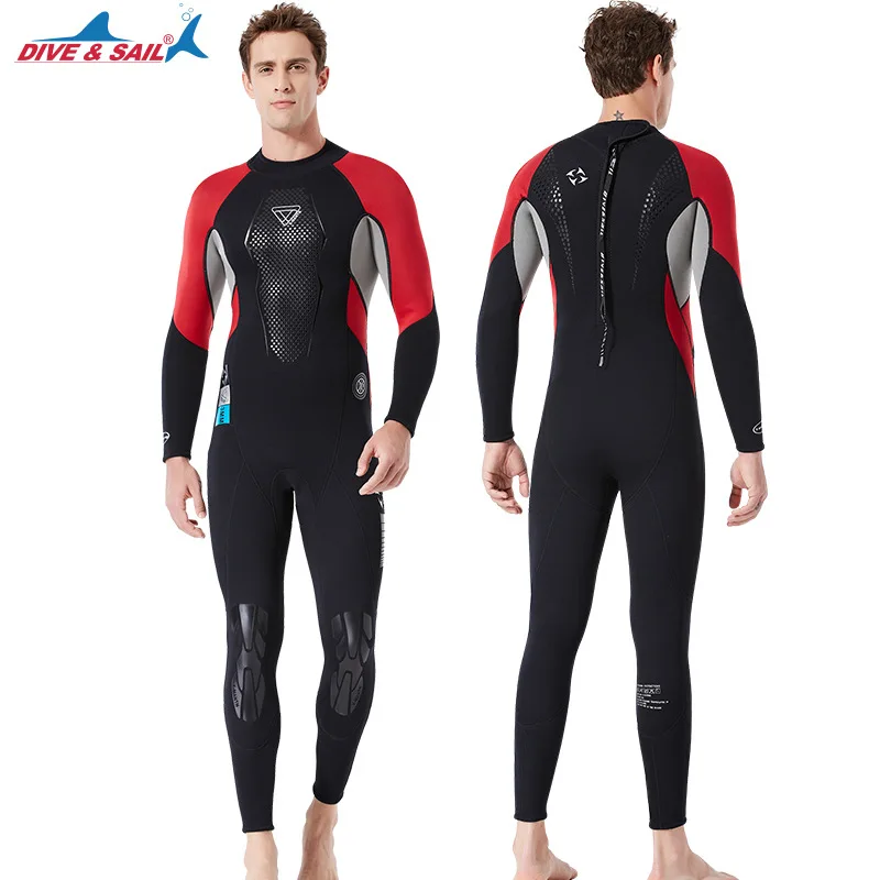 

2020 New Fashion 3MM Wetsuit Men's Wet One-Piece Solid Color Warm Wetsuit Long Sleeve Waterproof Female Snorkeling Swimsuit
