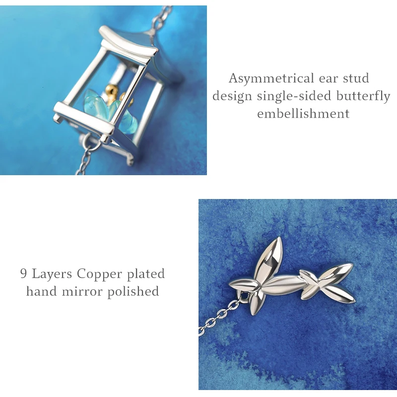 Женские серьги-гвоздики Thaya с зеленым кристаллом золотым фонариком необычные