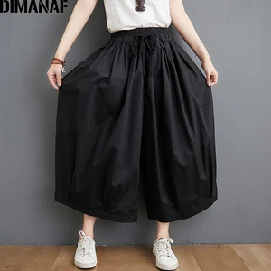 Женские плиссированные брюки DIMANAF, свободные штаны с широкими штанинами, однотонные штаны большого размера