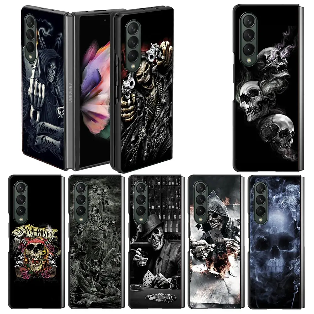 

Case For Samsung Galaxy Z Fold 3 Black Hard Phone Cover Z Fold3 5G Shockproof Bumper ZFold 3 Shell Fundas Grim Reaper Skull Capa