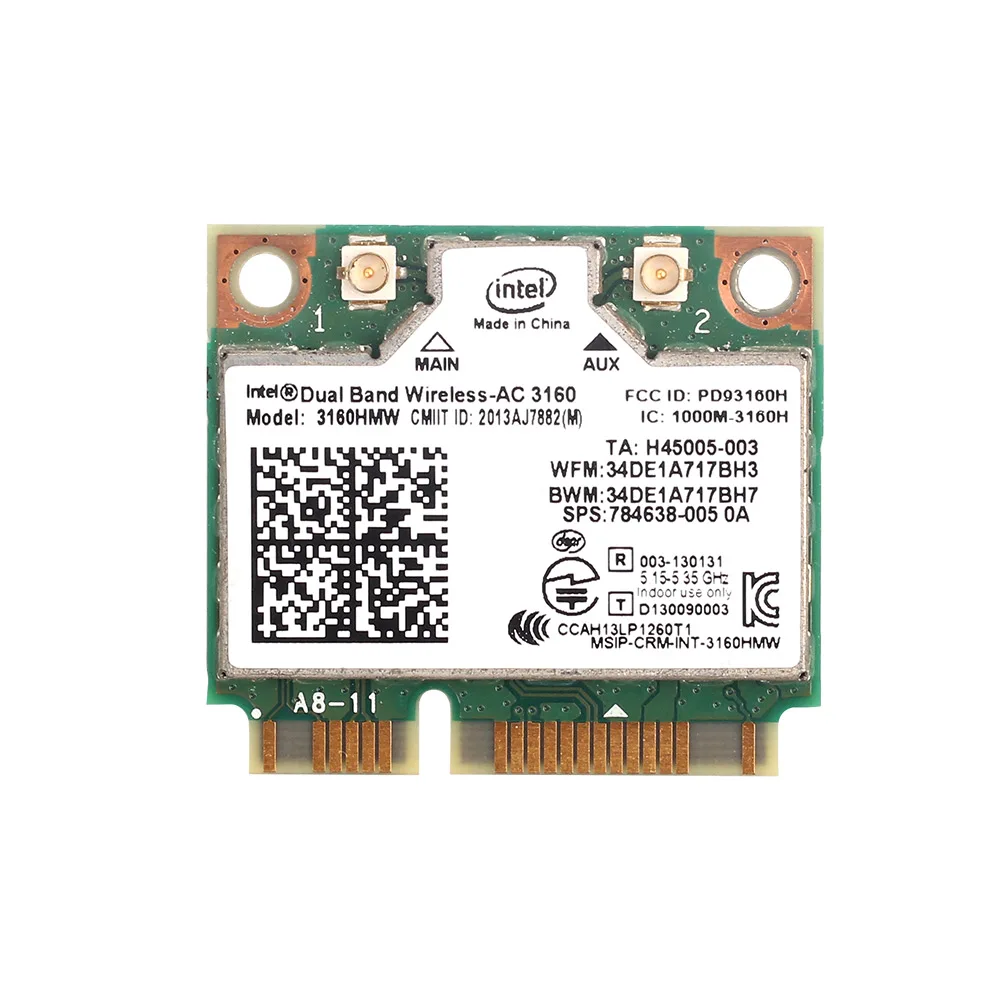 

Dual band 433Mbps Wireless-AC3160 Mini PCI-E Wifi Card Bluetooth-compatible 4.0 Intel 3160HMW AC 2.4GHz 5GHz 802.11ac Laptop