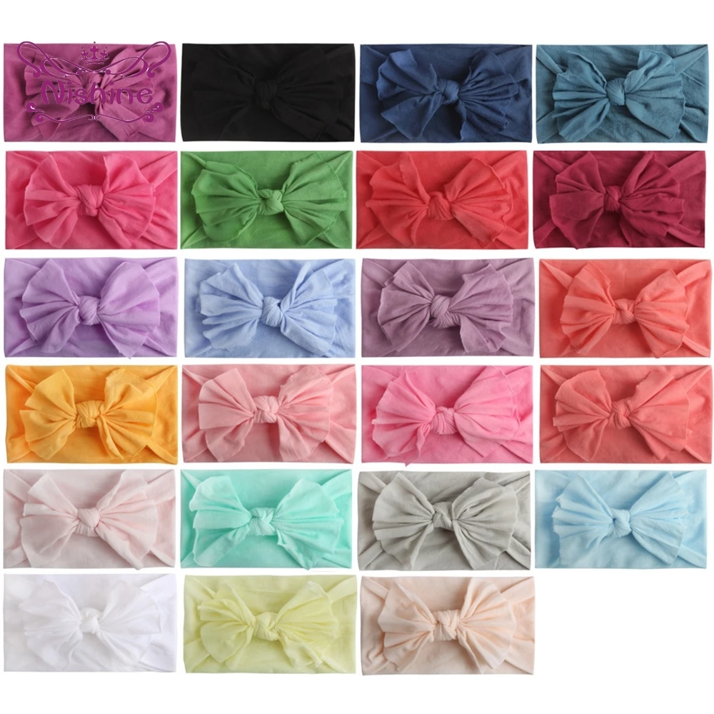 

15*9 см для маленьких девочек удобная мягкая эластичная нейлоновая повязка на голову однотонные Цвет ручной работы с бантом; Повязка на голов...