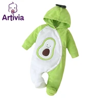 autumn winter newborn baby hooded solid color avocado print romper clothes infant long sleeves pure cotton jumpsuit 0 18months
