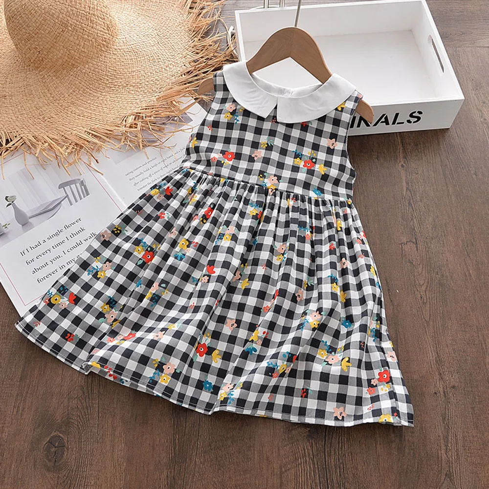 

Baby Girls Summer Clothes Children's Plaid Floral Dresses Korean Style Kids Casual Party Princess Costumes Children's Clothing