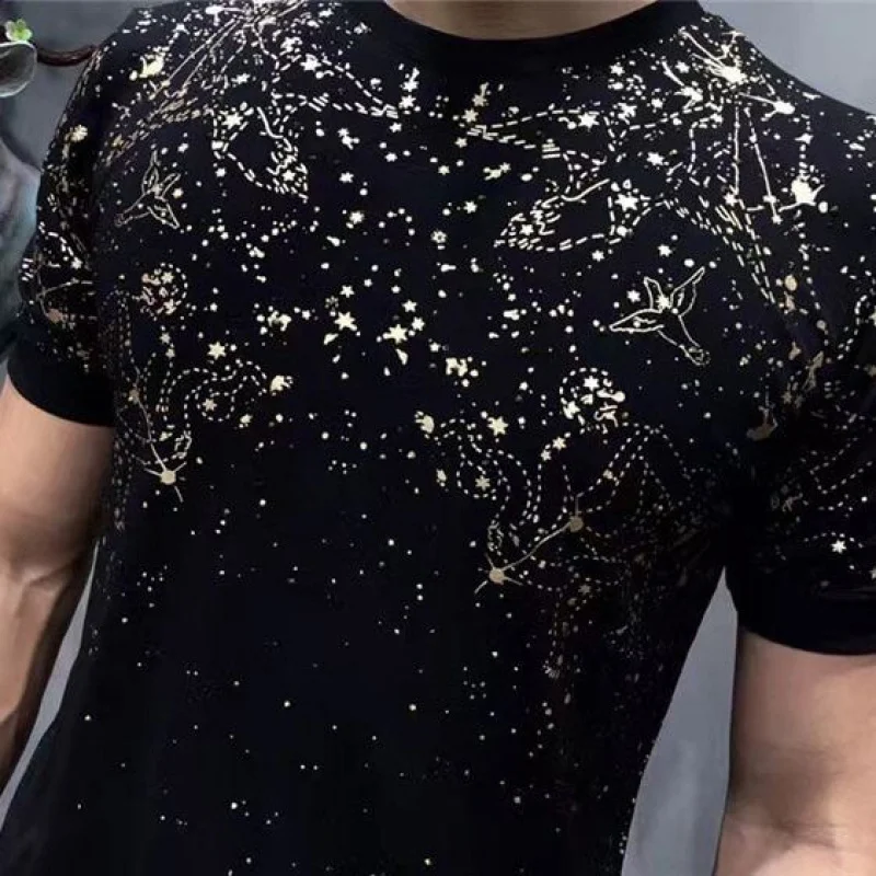High-quality men's Tracksuit heavy industry sky rhinestone summer best selling casual t-shirt+shorts 2-piece suit | Мужская одежда
