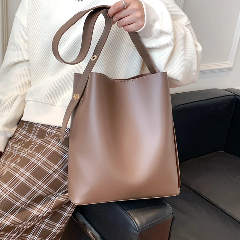 

Large Capacity Bucket Bags for Women 2021 New Designer Handbag Solid Color Hobo Bag Female Big Soft Pu Leather Shoulder Bag Set