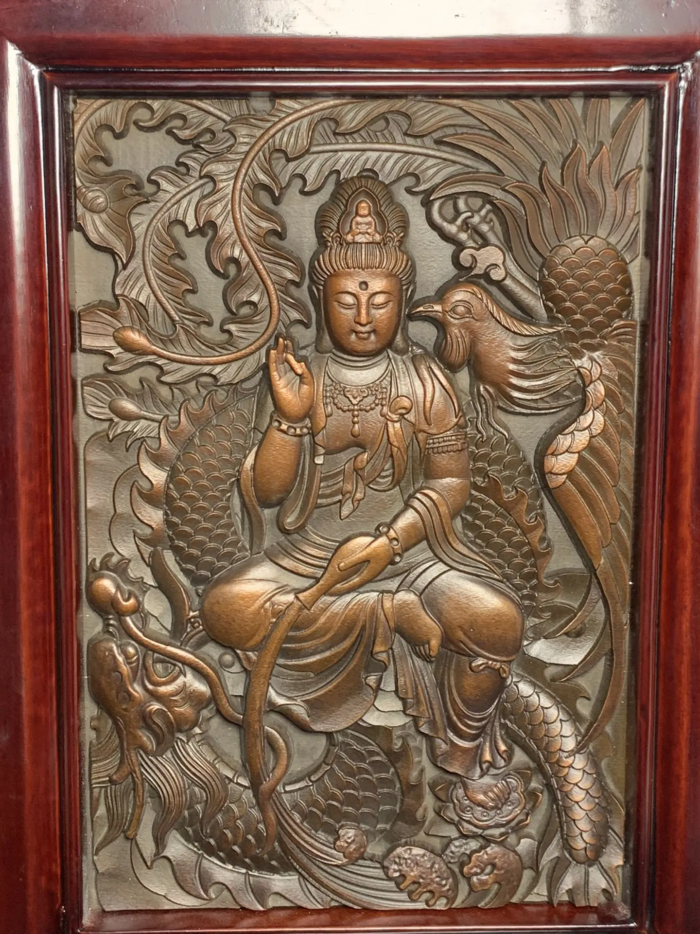 

LaoJunLu The Old Wooden Frame Is Inlaid With Red Copper Precision High Relief Thangka Dragon Wind Dripping Water Guanyin