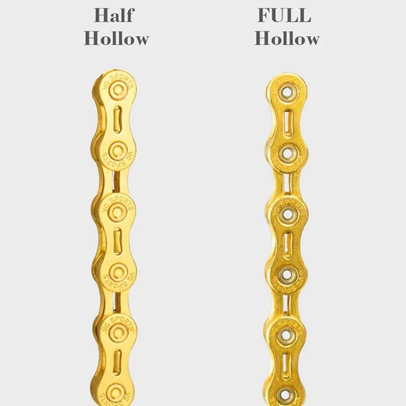 

Vg Sports 2Pcs 8 Speed Bicycle Chain Half Hollow Bike Chain Hollow Chains Ultralight 116L - Silver & Gold
