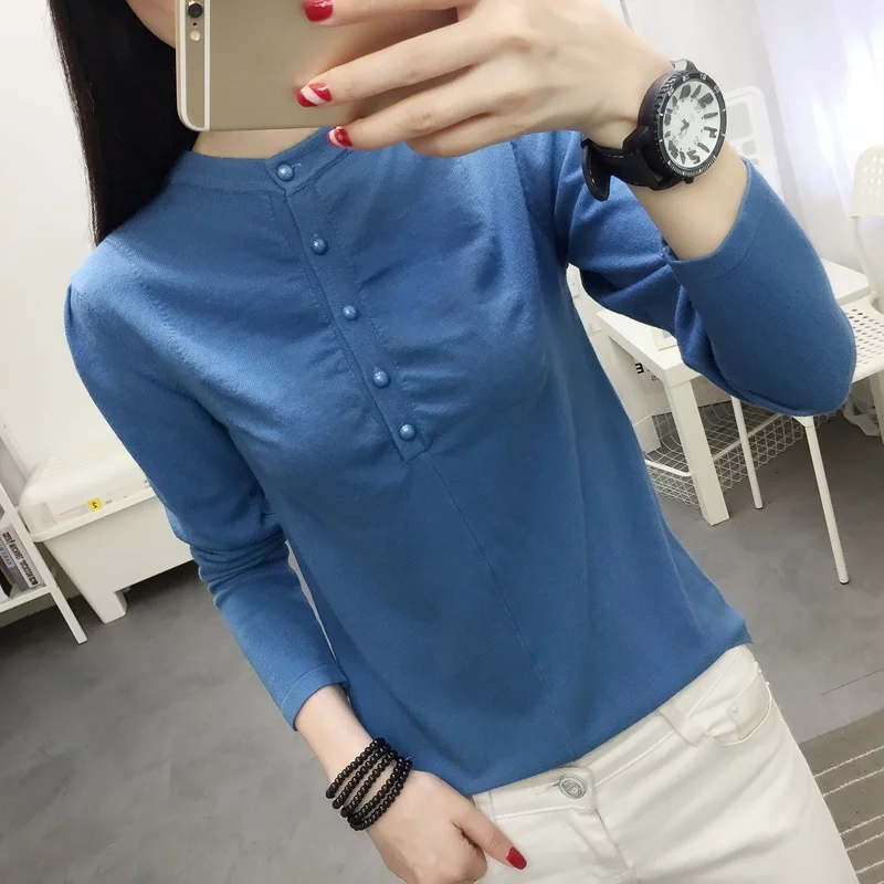 12706 (3 rooms 4 rows and rows) New round collar button pullover knitting body-building bottom dress 30 | Женская одежда