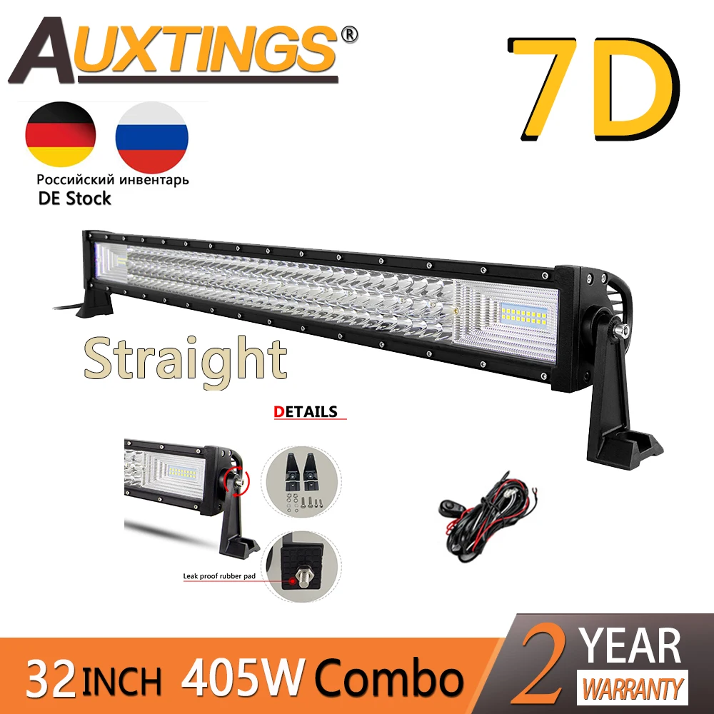 

Auxtings 3-rows 32in 405w Straight Led Light Bar Work Light 7D led bar 4x4 Truck ATV Car Roof Offroad Driving Light Bar 12V 24V