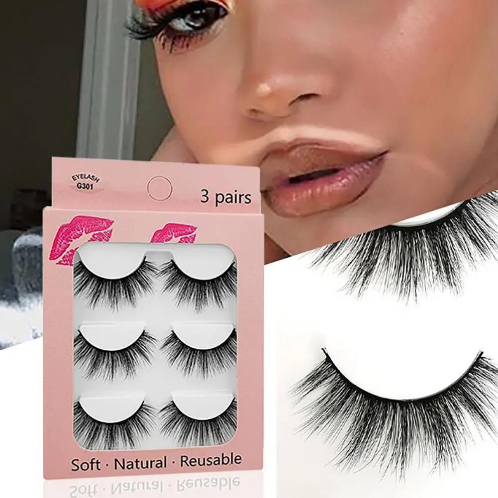 

3 Pairs False Eyelashes Natural Smudge-proof Long Lasting Faux Mink Hair 3D Extension Makeup Crisscross Eyes Lash