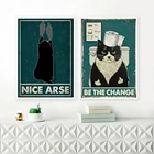 Черный смокинг с котиком, плакат с художественной печатью Be the Change, винтажная забавная туалетная бумага для ванной комнаты, Картина на холсте, домашний декор