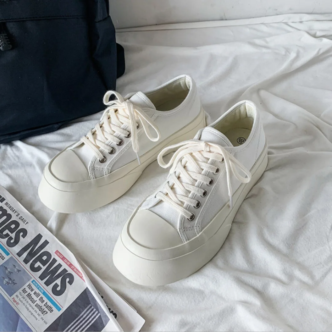 

2021 New Thick-soled Horseshoe Shoes Ins Korean Version of Leisure Big Head Canvas Shoes Schoolgirls A Hundred Muffin Shoes