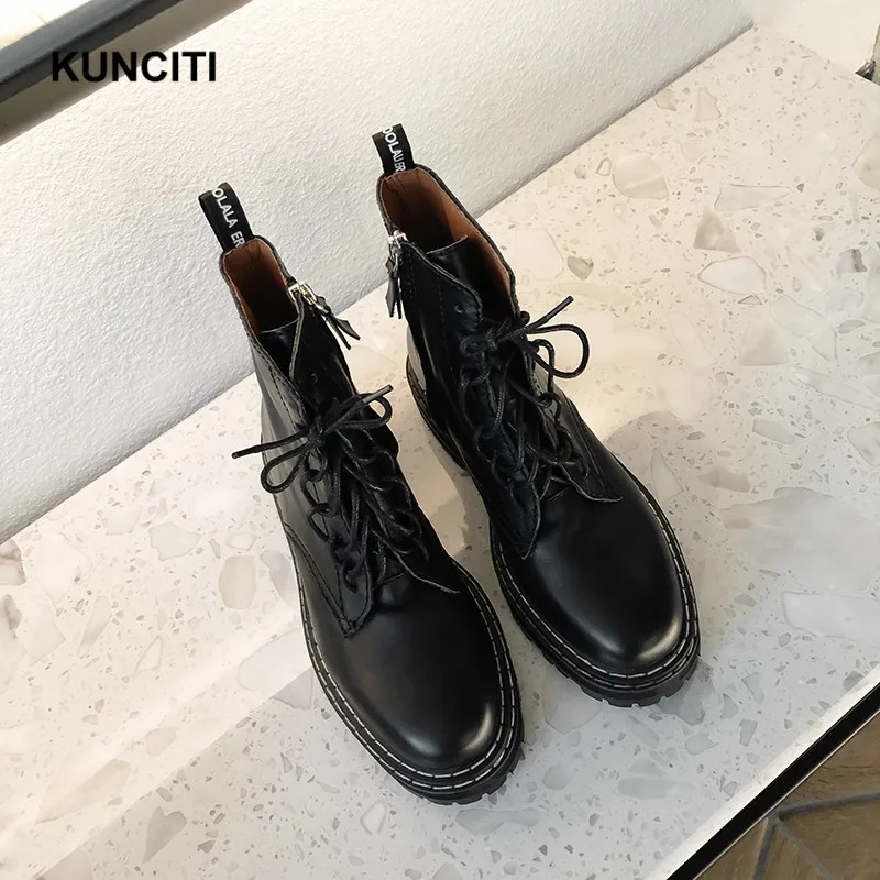 KUNCITI/; женские ботильоны на шнуровке; обувь martin из натуральной кожи; ботинки-гладиаторы в стиле суперзвезды; Новинка; большие размеры 34-43; D937