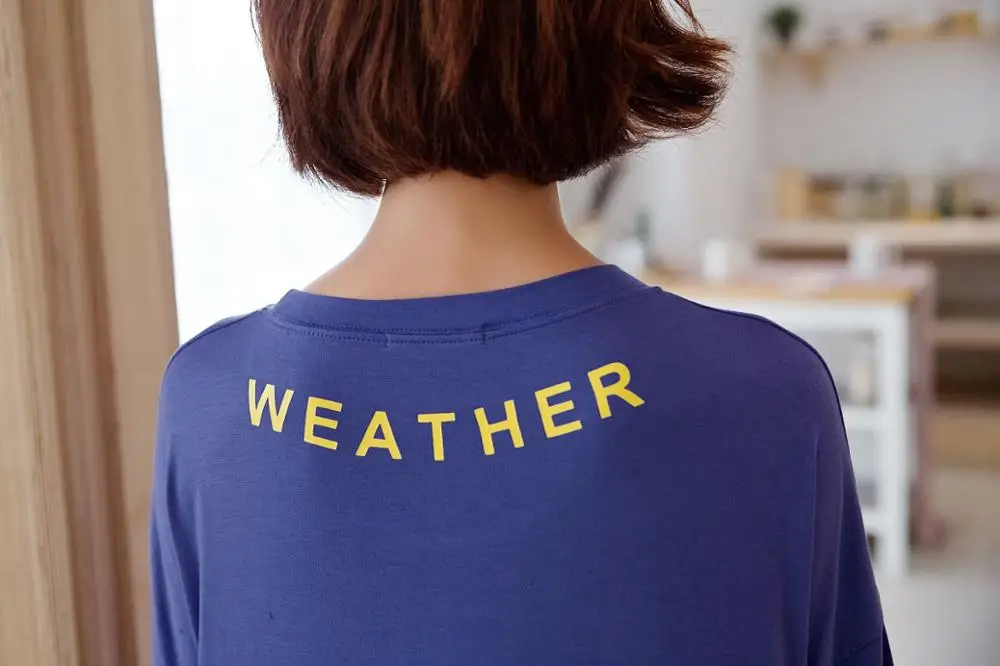 

Summer Autumn Women's Modal Fabric Pajamas Weather Pattern Long Sleeves Nightdress One Size Loose Crew Neck Home Clothing