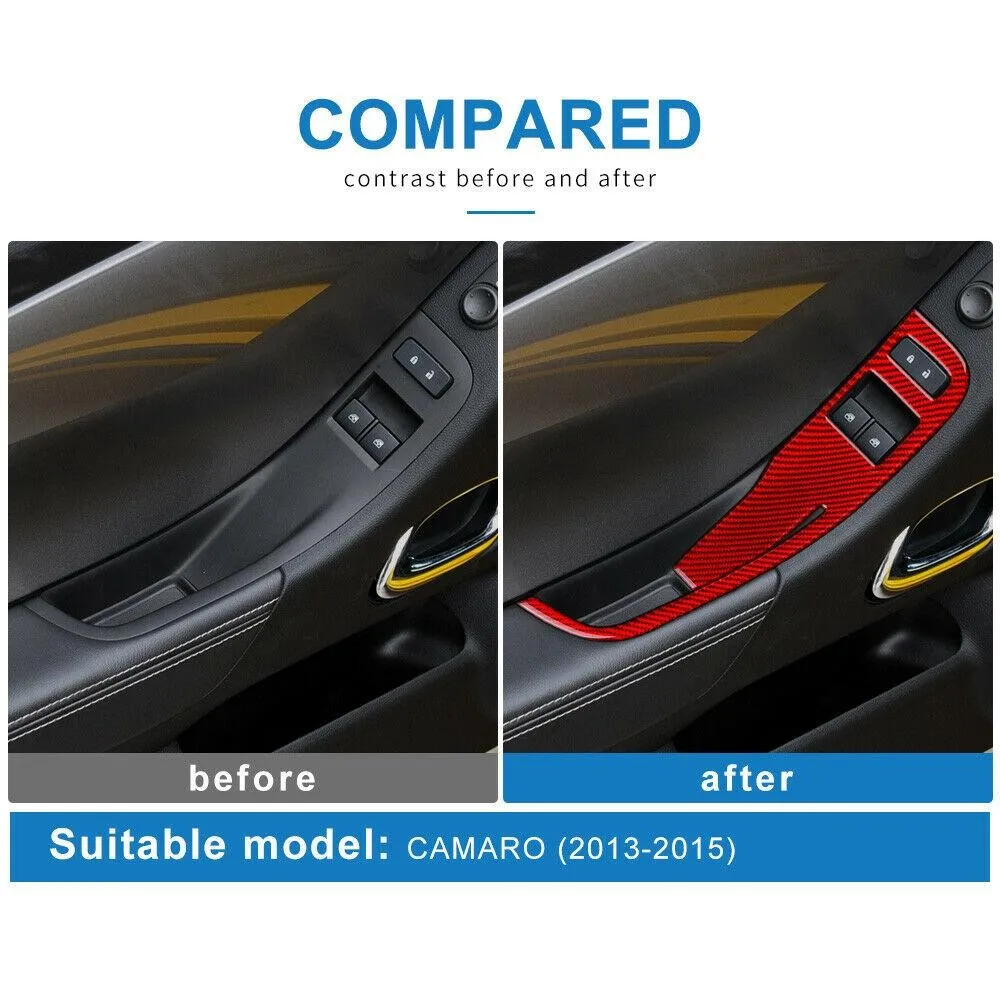 

2pcs Window Control Switch Cover Carbon Fiber For Chevrolet Camaro 2013-2015 New Durable