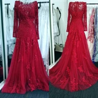 free shipping 2020 vestido de madrinha de casamento red lace long sleeve evening mother of the bride dress