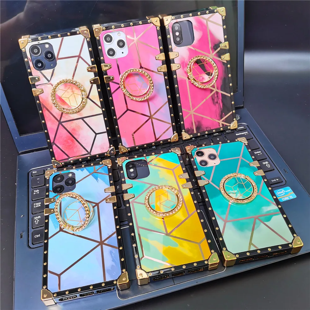 

Luxury Glitter Watercolor Cover Geometric Square Case for Huawei Mate 40 PRO P30 Lite P20 P40 Honor 30 8X Enjoy 20 Y6P Y7A Y9