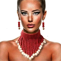 african statement chunky necklaces for women multi strand colorful bead layered necklace fashion jewelry costume earrings set