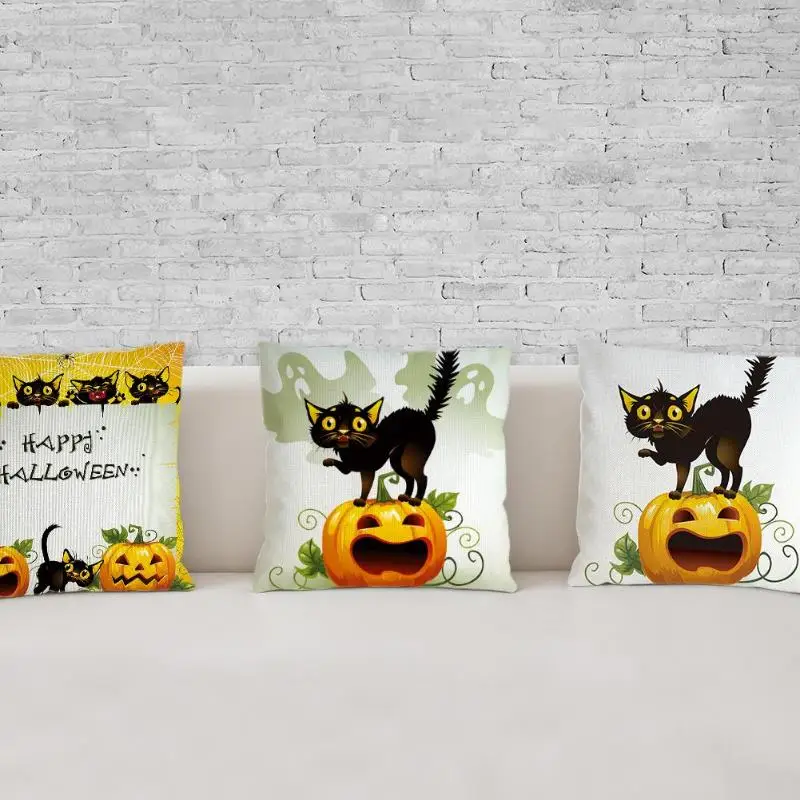 Originality Halloween Pumpkin Black Cat Pillowcase Sofa Decorative Cushion Cover Strong Practicability Easy to Clean Home Decor | Дом и сад