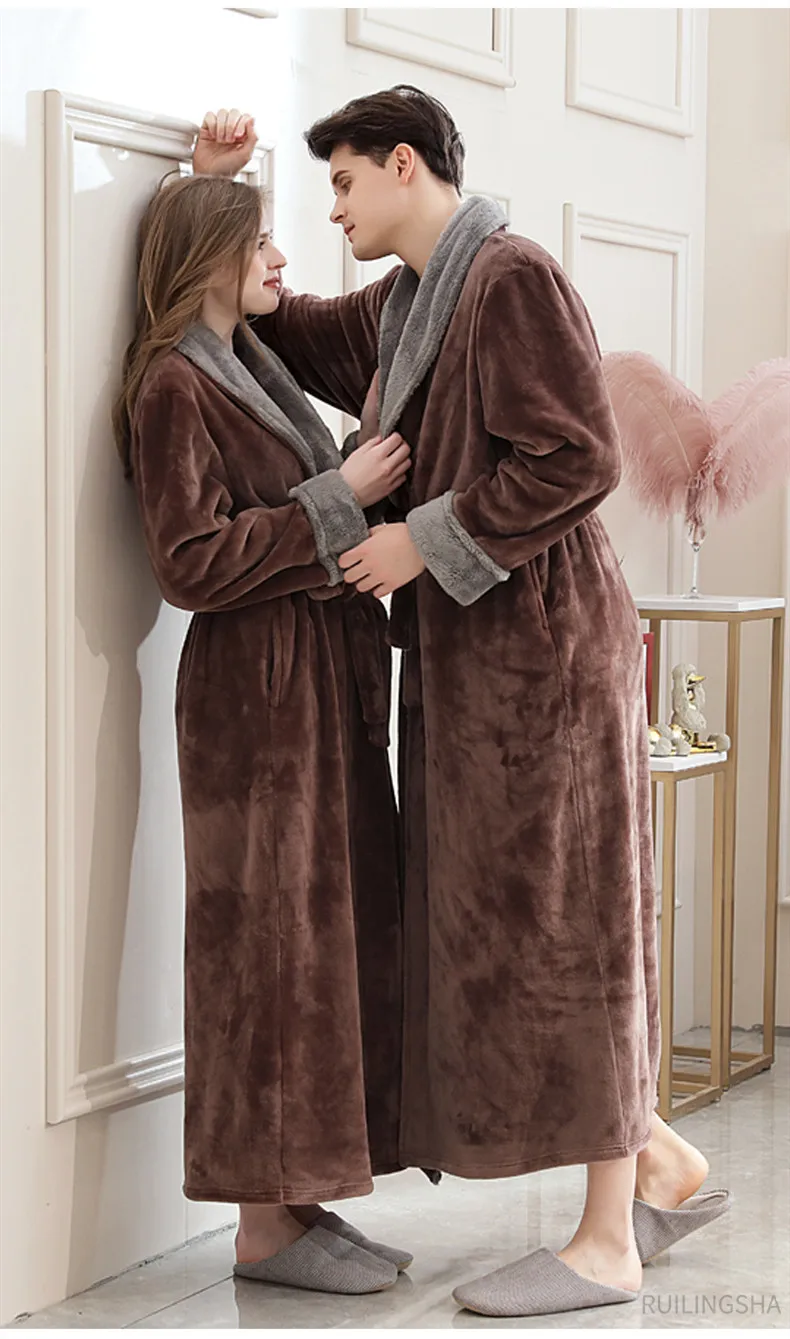 

Толстая и длинная пикантная Коралловая бархатная ночная рубашка для пар осенне-зимняя теплая фланелевая ночная рубашка
