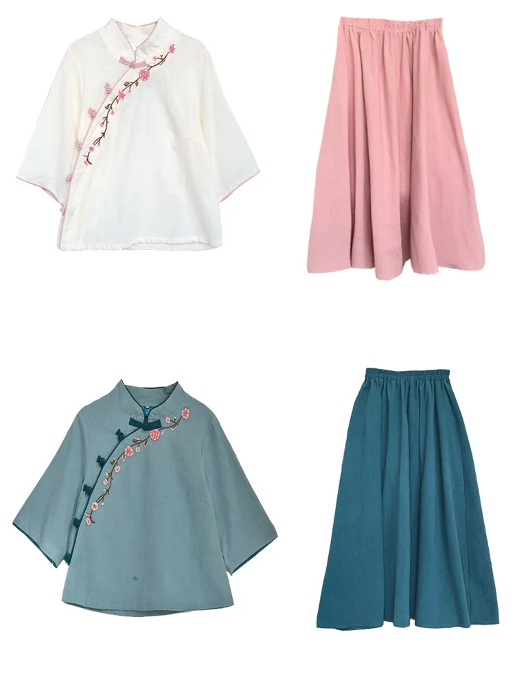 

Summer Ladies Cheongsam Top Qipao Embroidery Chinese Style Women Clothing Elegant Large Size Modern Chinese Style Clothing