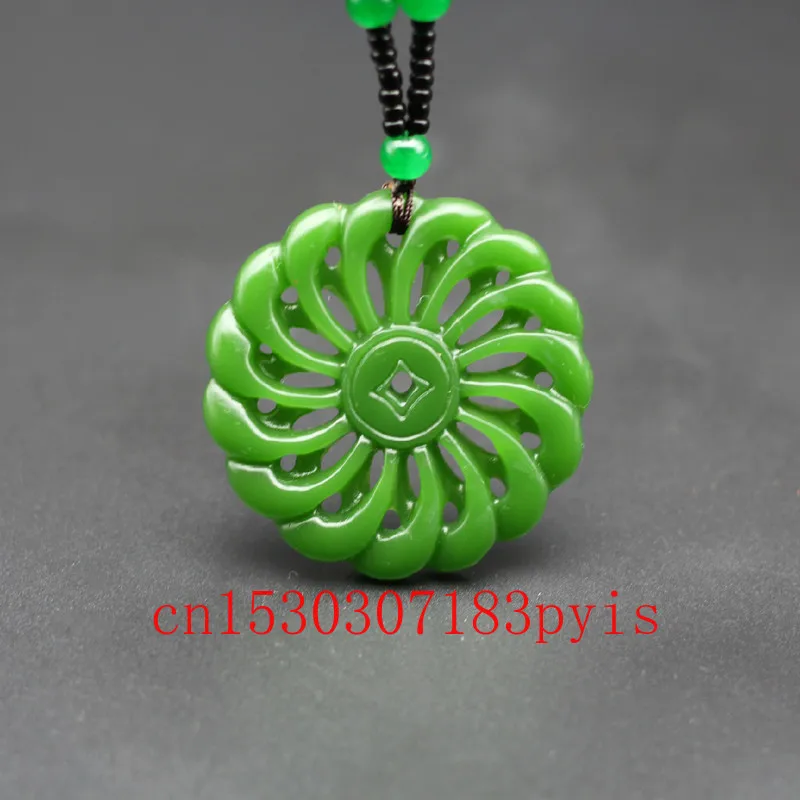 

Natural Green Jade Pendant Necklace Chinese Double-sided Hollow Out Carved Charm Jeweley Fashion Amulet for Men Women Lucky Gift