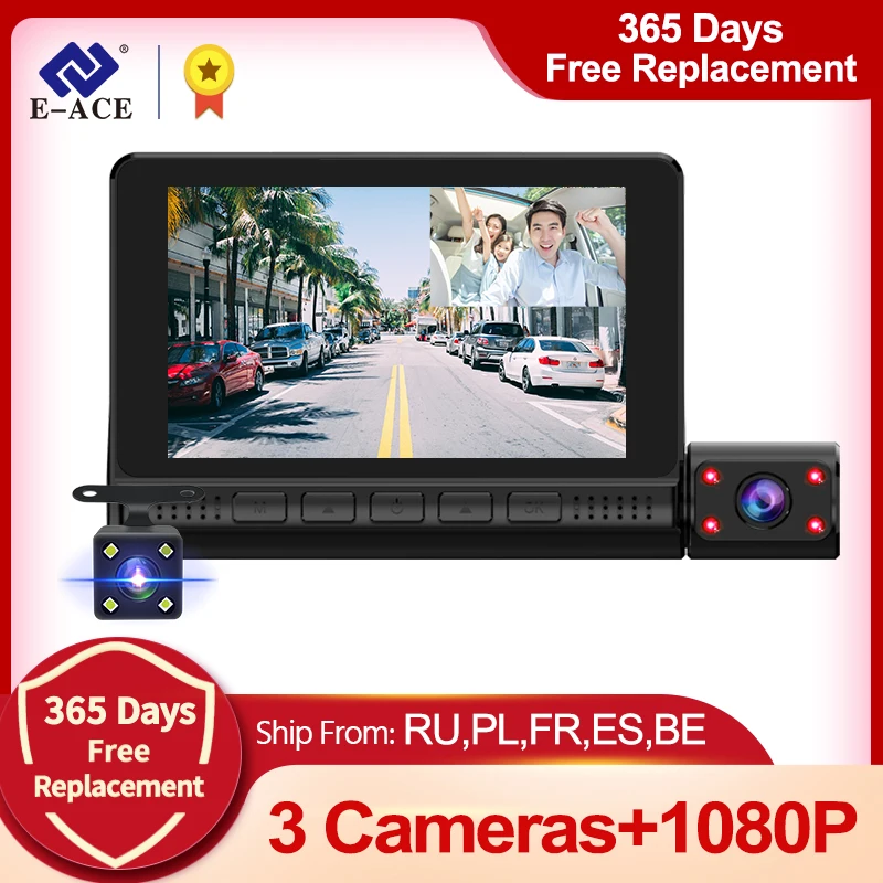 E ACE Автомобильные видеорегистраторы 4 0 дюймов сенсорный экран Экран 3 Камера s
