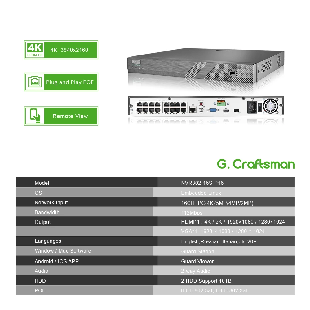 Сетевой видеорегистратор 4k 16 каналов устройство записи сетевого