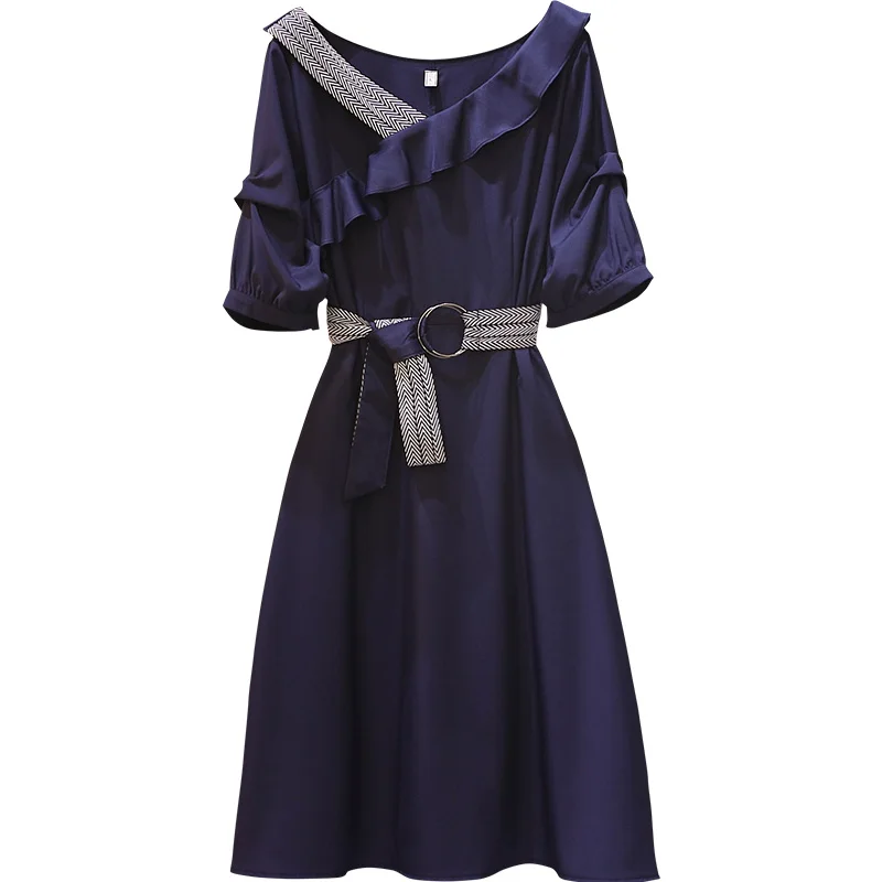 

Plus size women elegant vintage dresses Summer short sleeve high waist ruffles patchwork shirt dress office ladies vestidos 4XL