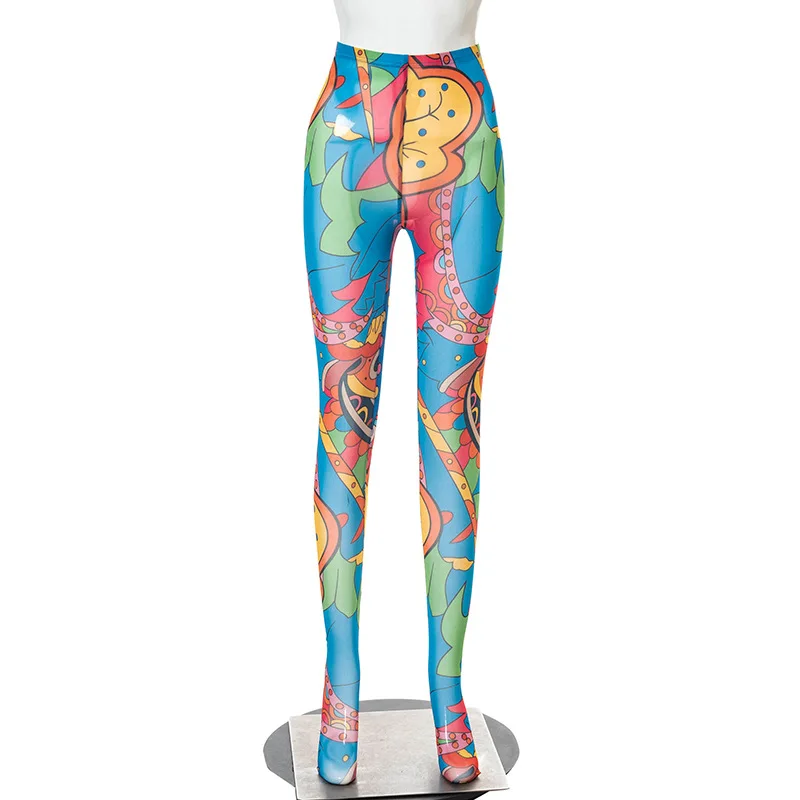 

CIGGANTFUL Fashion Women Summer New Tie Dye Sexy High Waist Hollow Mesh Stocking Leggings Long Pants Bodycon Trousers Streetwear