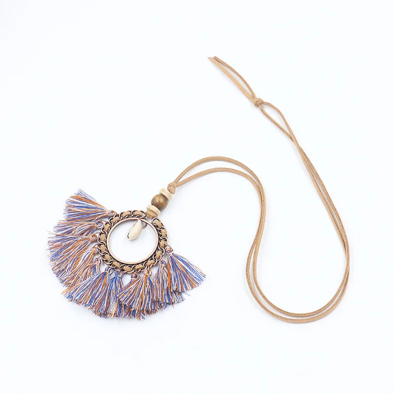 Длинная цепочка на свитер в богемном стиле круглая шерстяная подвеска ожерелье