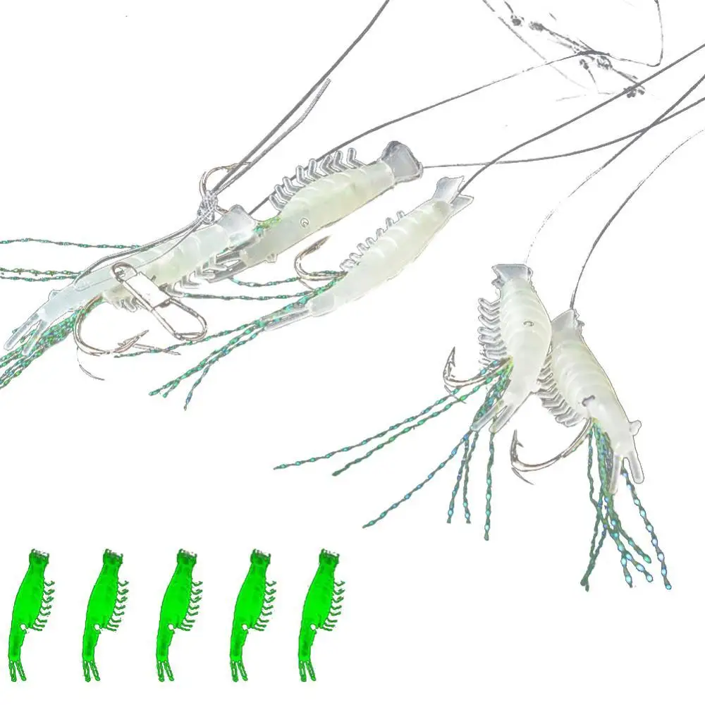

50%HOT 5 Pcs Luminous Shrimp Fishing Simulation Noctilucent Soft Prawn Lure Hooks Bait