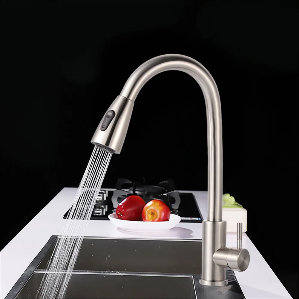 

Pull Out Rotatable Kitchen Faucet Single Hole Water Stream Mix Practical Sprayer Sink Deck Mounted Tap Device