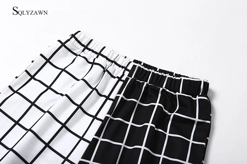 

High Waist Black&white Color Block Sporty Cargo Plaid Pants Fall Winter Women Loose Casual Sporty Streetwear Trousers Sweatpants